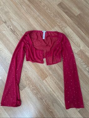 Savage X Fenty Red Sheer Rhinestone Long Sleeve Crop Shrug